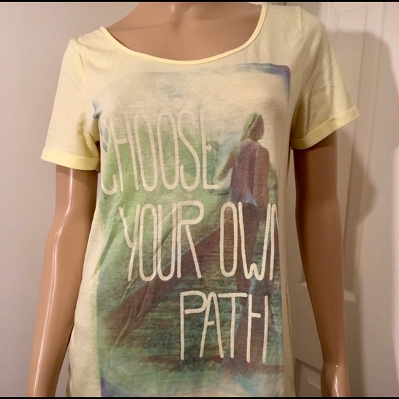 Arizona Jean Company Tops - Arizona Jean Yellow Graphic Embellished T Shirt